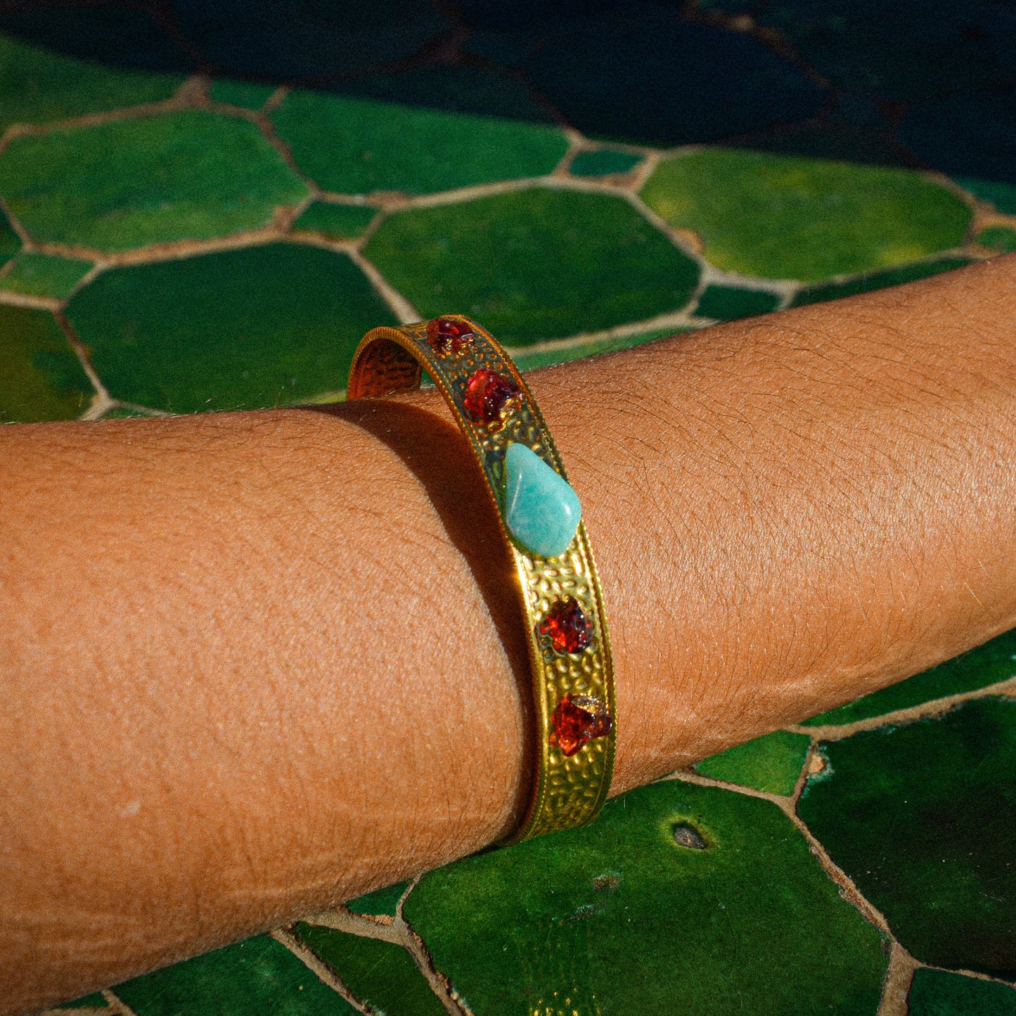 Bracelet jonc Aventurine et Grenat
